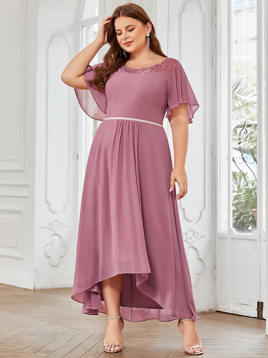 Robe mi-longue trapèze décontractée à encolure bateau pour femmes de grande taille avec ourlets asymétriques(Vente finale)
