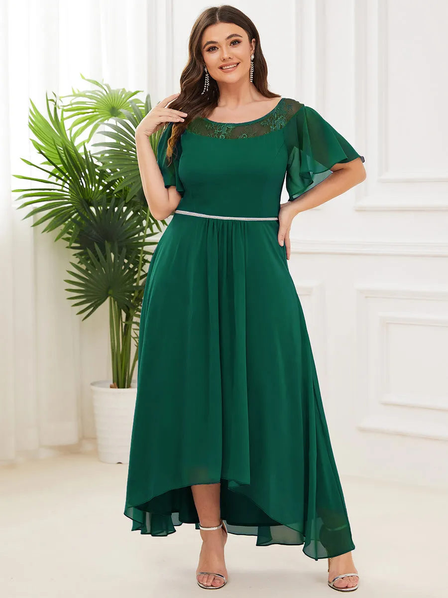 Robe mi-longue trapèze décontractée à encolure bateau pour femmes de grande taille avec ourlets asymétriques(Vente finale)