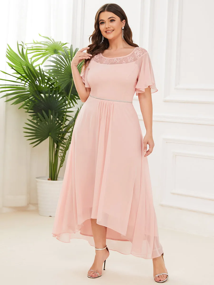 Robe mi-longue trapèze décontractée à encolure bateau pour femmes de grande taille avec ourlets asymétriques(Vente finale)