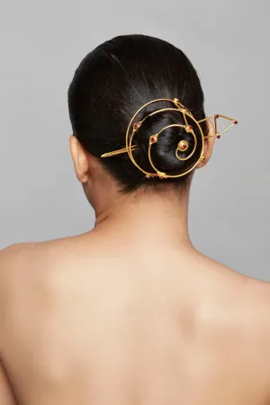 Roma Narsinghani Ruby Rock Hairbun Hair bun The piece is set in brass, hand set with swarvoski in 18KT gold finesse. Each piece is unique and handcrafted by our artisans. RNLOVE21