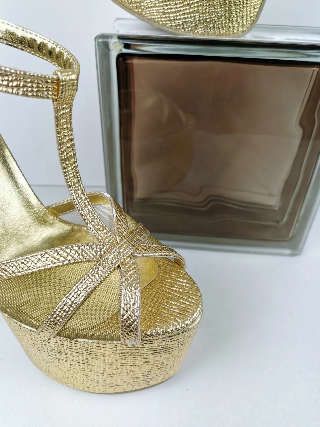 Romantic T-Strap Golden Heels