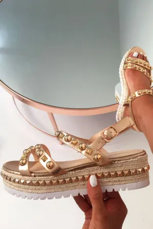 Rose Gold Studded Espadrille Sandals - Delara