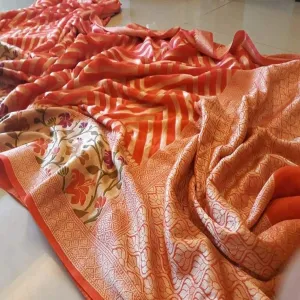 Rust Orange Meenakari Saree in Banarasi Chiffon