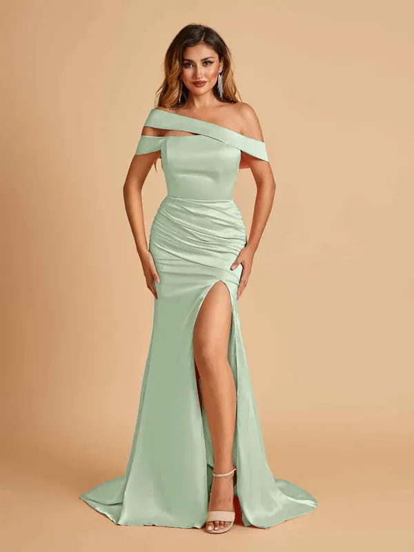 Sage Mismatched Sexy Silky Satin Floor Length Bridesmaid Dresses Online
