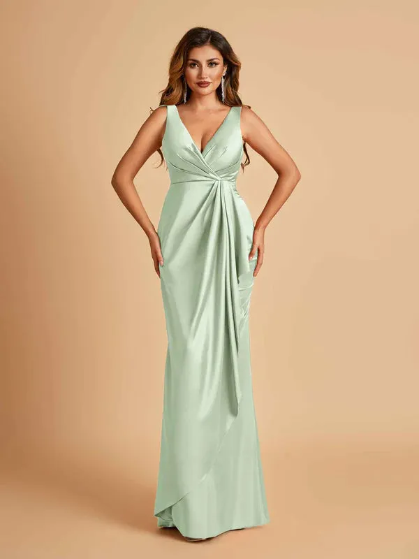 Sage Mismatched Sexy Silky Satin Floor Length Bridesmaid Dresses Online