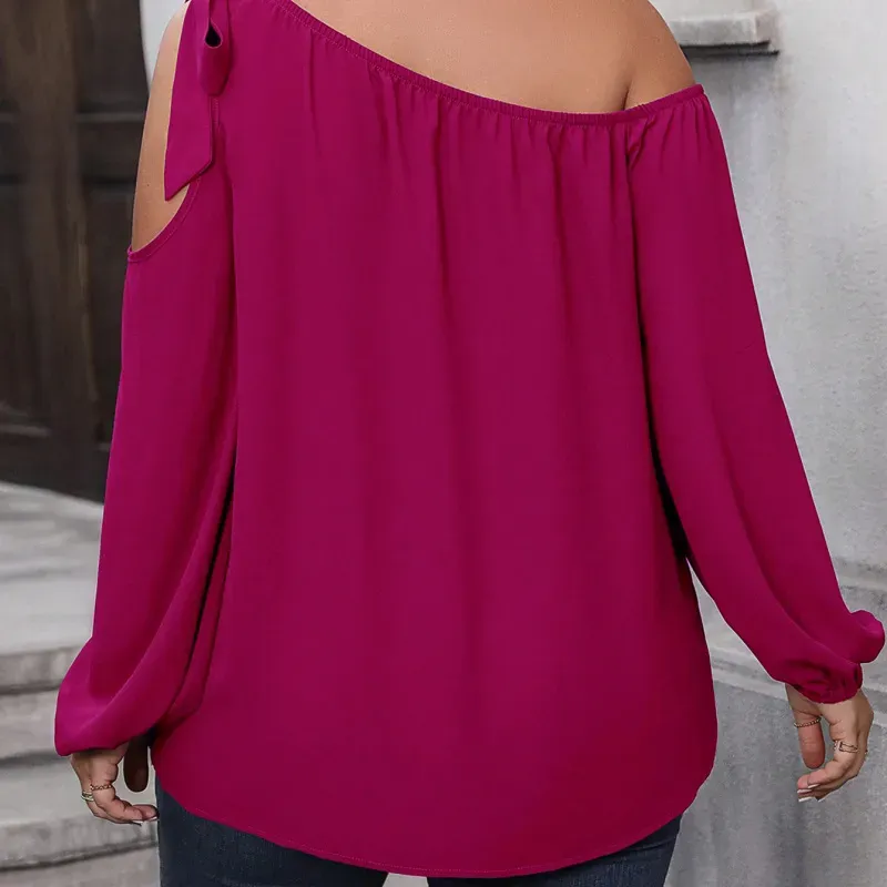 Sassify One-Shoulder Tie Detail Long Sleeve Plus Size Top