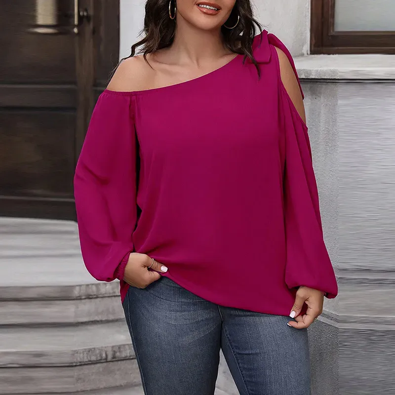Sassify One-Shoulder Tie Detail Long Sleeve Plus Size Top