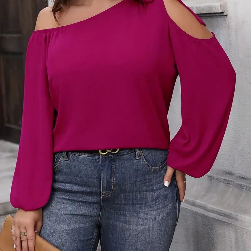 Sassify One-Shoulder Tie Detail Long Sleeve Plus Size Top