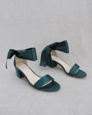Satin Block Heel Sandal with Wrapped Ribbon Tie
