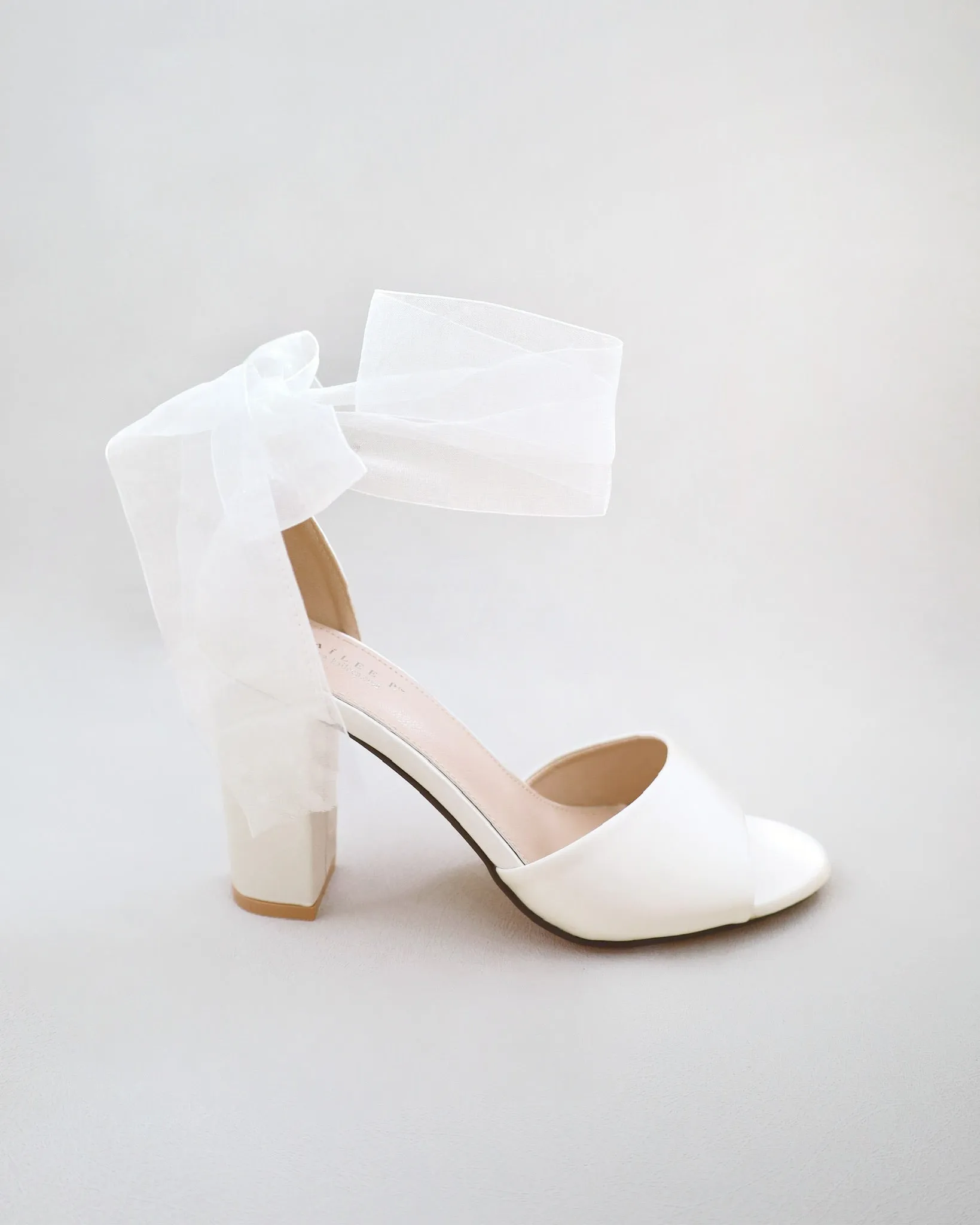 Satin Block Heel Wedding Sandals with Wrapped Ribbon Tie