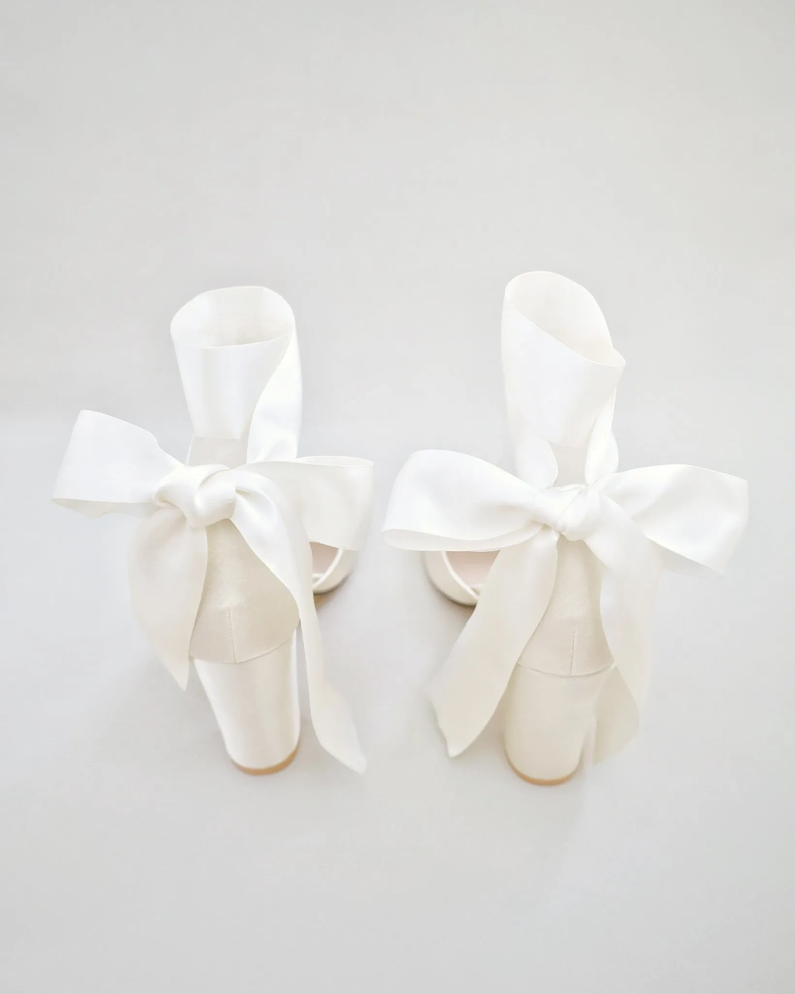 Satin Block Heel Wedding Sandals with Wrapped Ribbon Tie