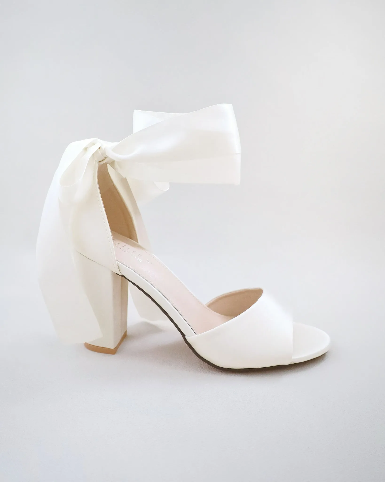 Satin Block Heel Wedding Sandals with Wrapped Ribbon Tie