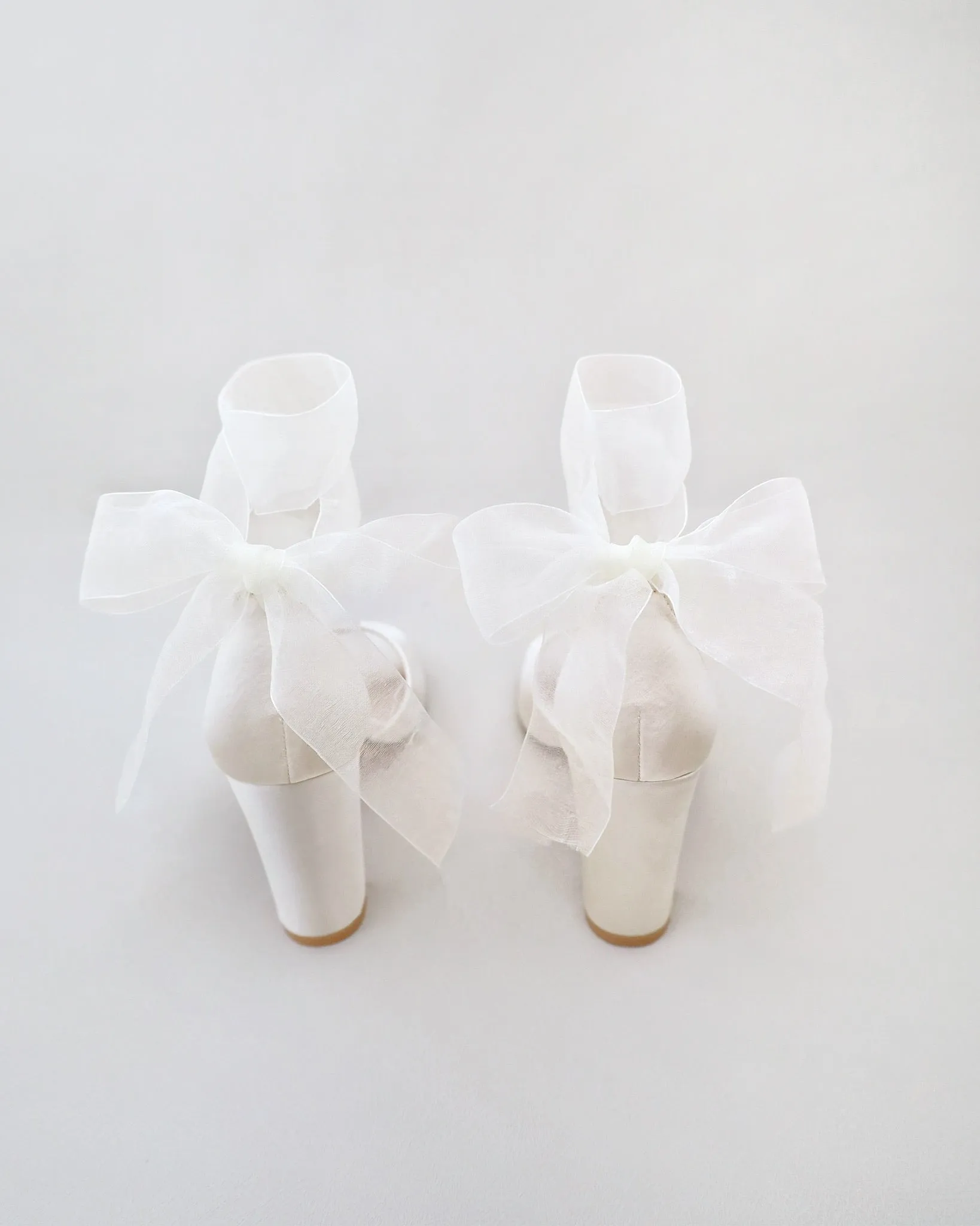 Satin Block Heel Wedding Sandals with Wrapped Ribbon Tie