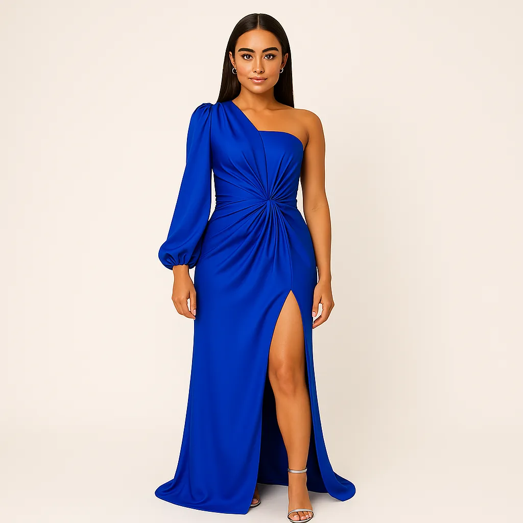 Satin Evening Gown | Teal One-Shoulder | Elegant and Sophisticated