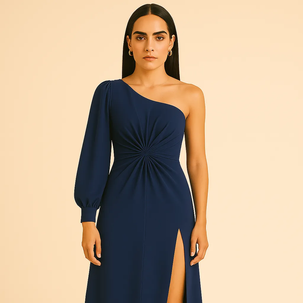 Satin Evening Gown | Teal One-Shoulder | Elegant and Sophisticated