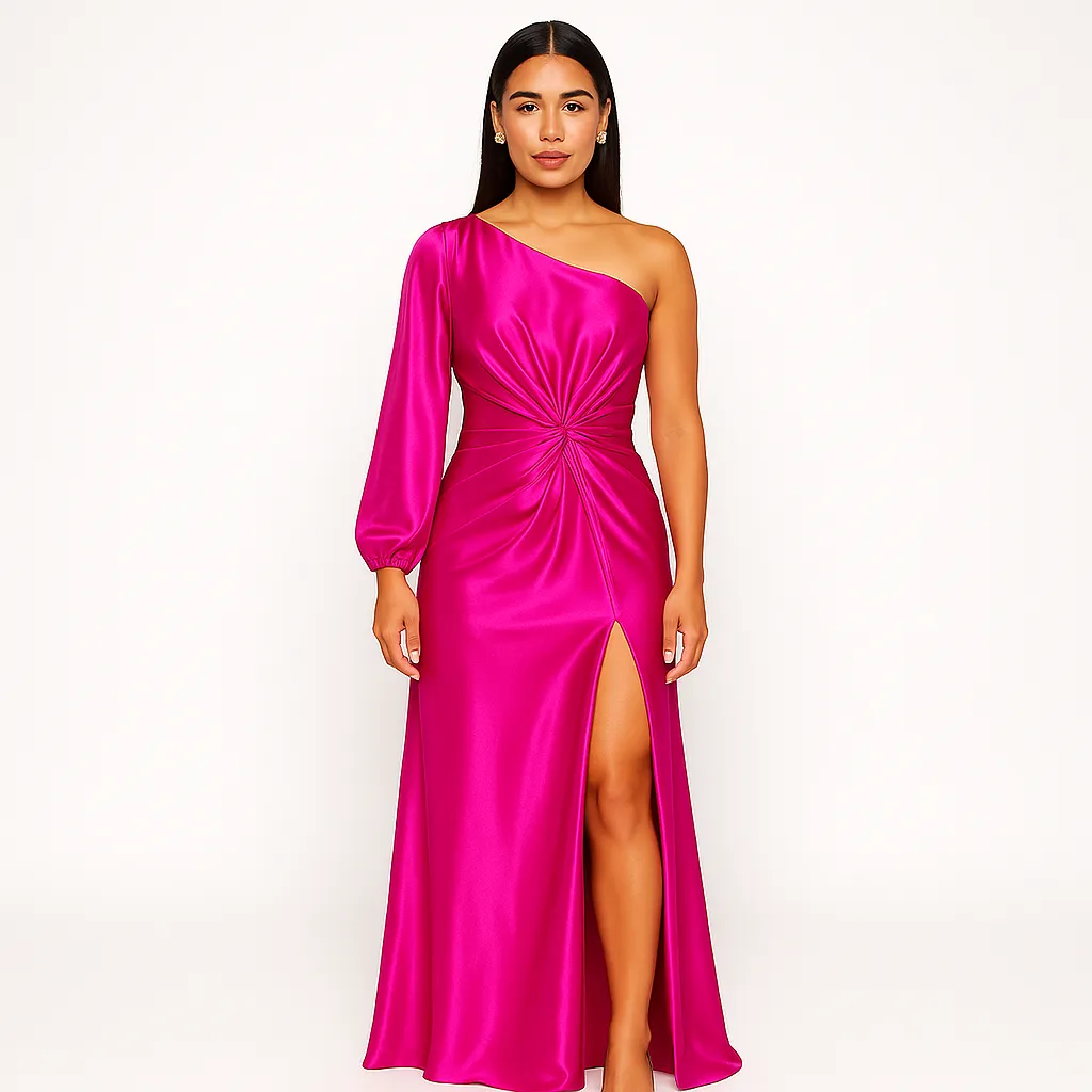 Satin Evening Gown | Teal One-Shoulder | Elegant and Sophisticated