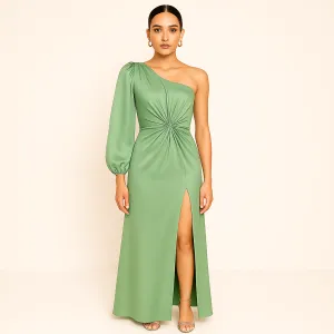 Satin Evening Gown | Teal One-Shoulder | Elegant and Sophisticated