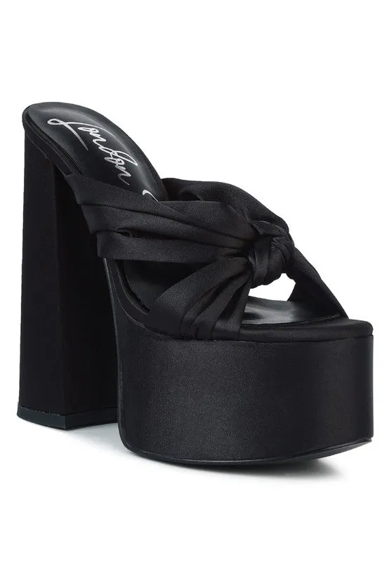 Satin Knotted Chunky Platform Heel Sandals