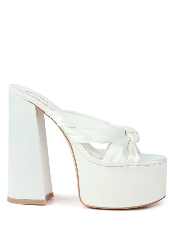 Satin Knotted Chunky Platform Heel Sandals