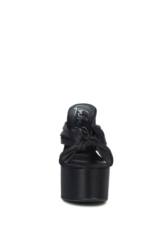 Satin Knotted Chunky Platform Heel Sandals