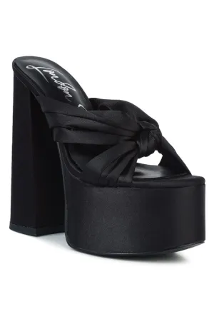 Satin Knotted Chunky Platform Heel Sandals