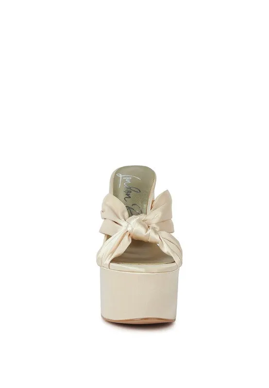 Satin Knotted Chunky Platform Heel Sandals
