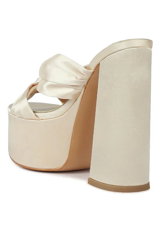 Satin Knotted Chunky Platform Heel Sandals
