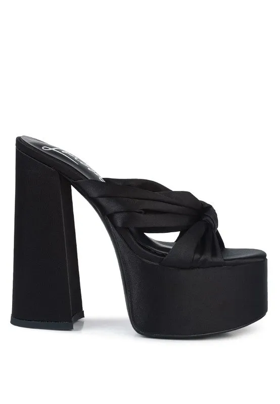 Satin Knotted Chunky Platform Heel Sandals