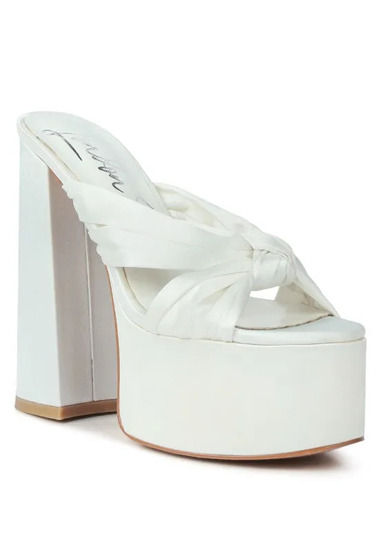 Satin Knotted Chunky Platform Heel Sandals