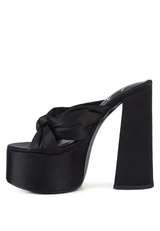 Satin Knotted Chunky Platform Heel Sandals
