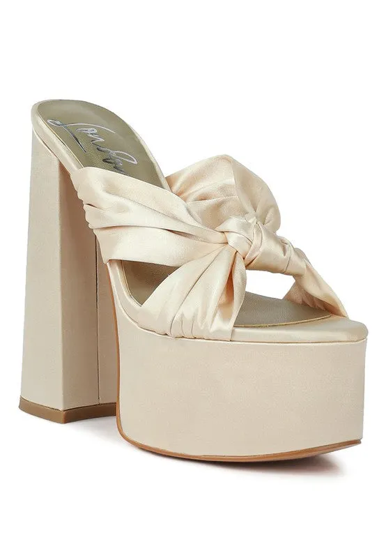 Satin Knotted Chunky Platform Heel Sandals