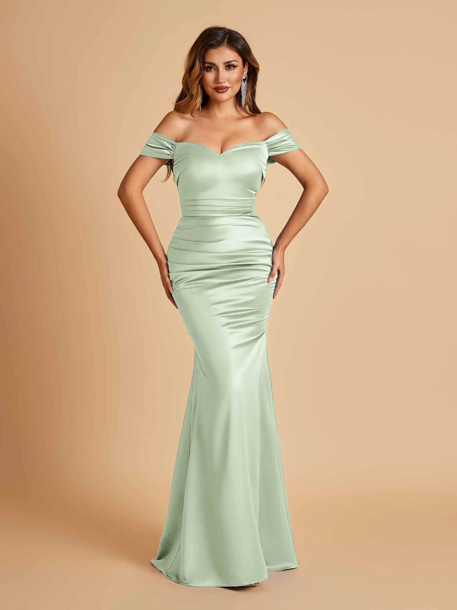 Satin Mermaid Off Shoulder Bridesmaid Dresses Sweetheart Floor Length