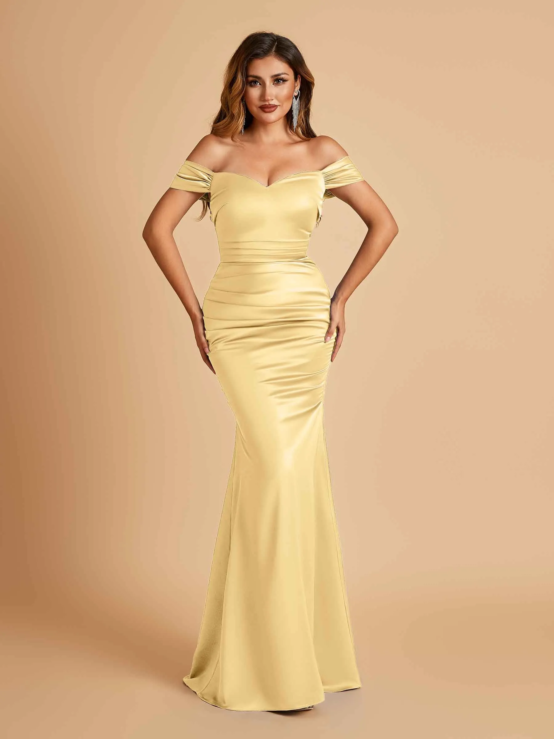 Satin Mermaid Off Shoulder Bridesmaid Dresses Sweetheart Floor Length