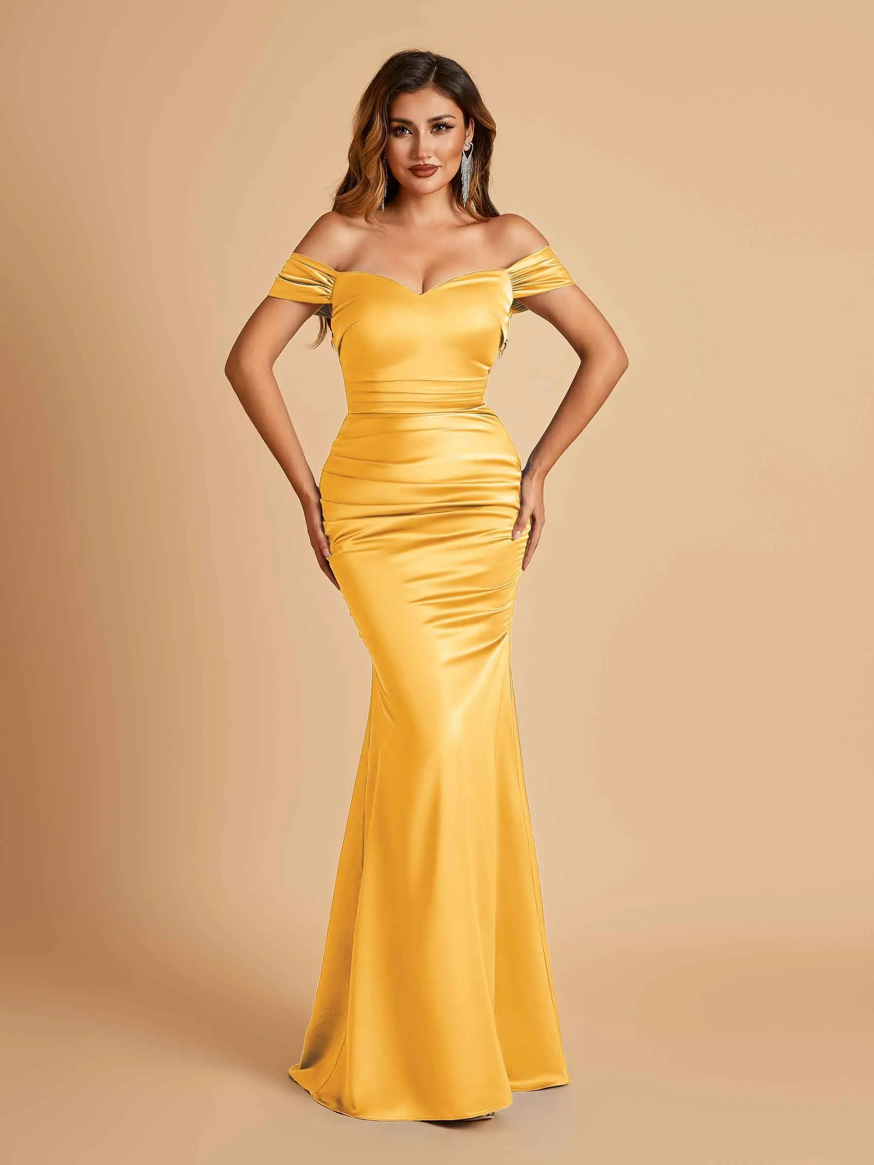 Satin Mermaid Off Shoulder Bridesmaid Dresses Sweetheart Floor Length
