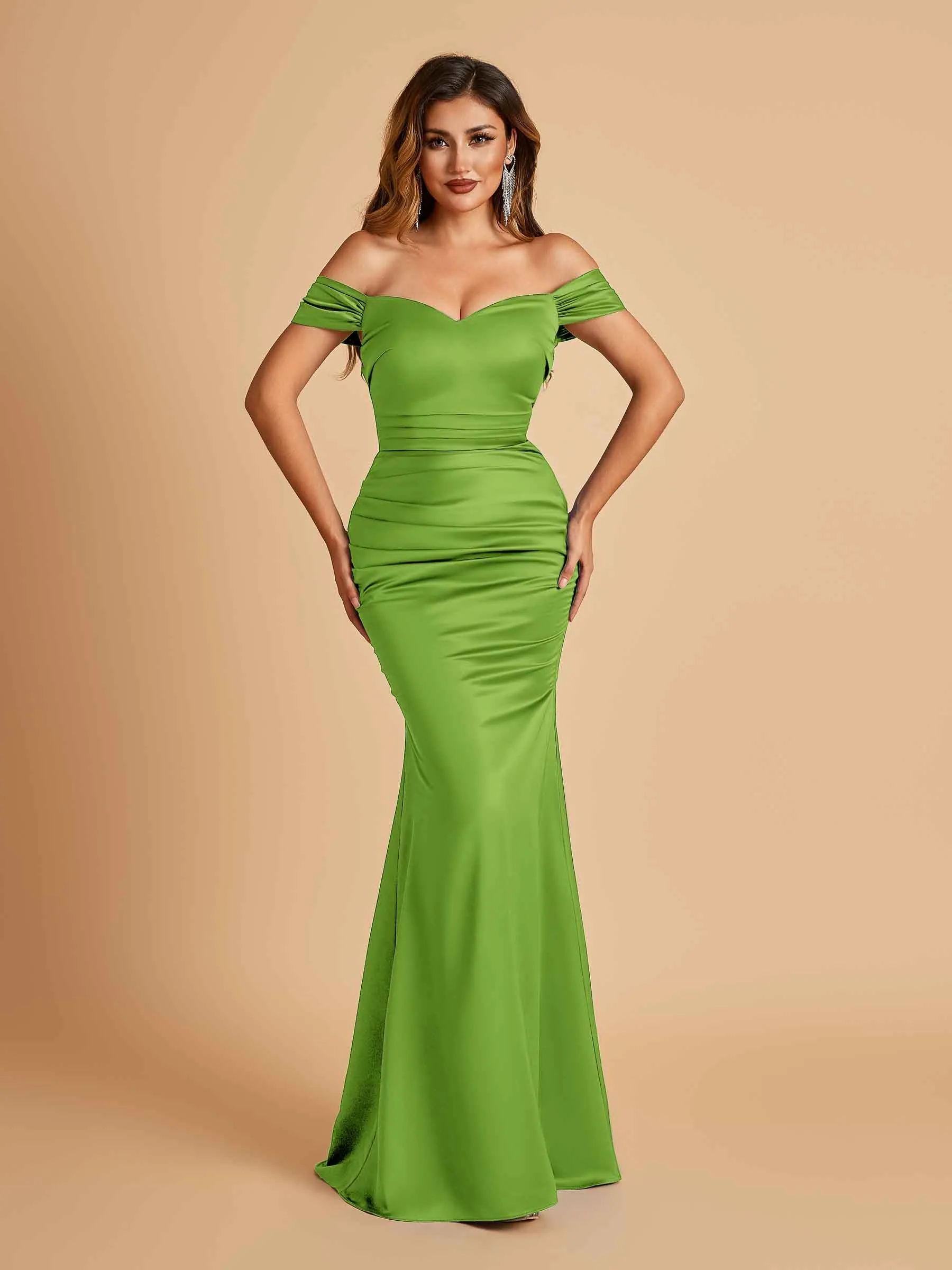 Satin Mermaid Off Shoulder Bridesmaid Dresses Sweetheart Floor Length