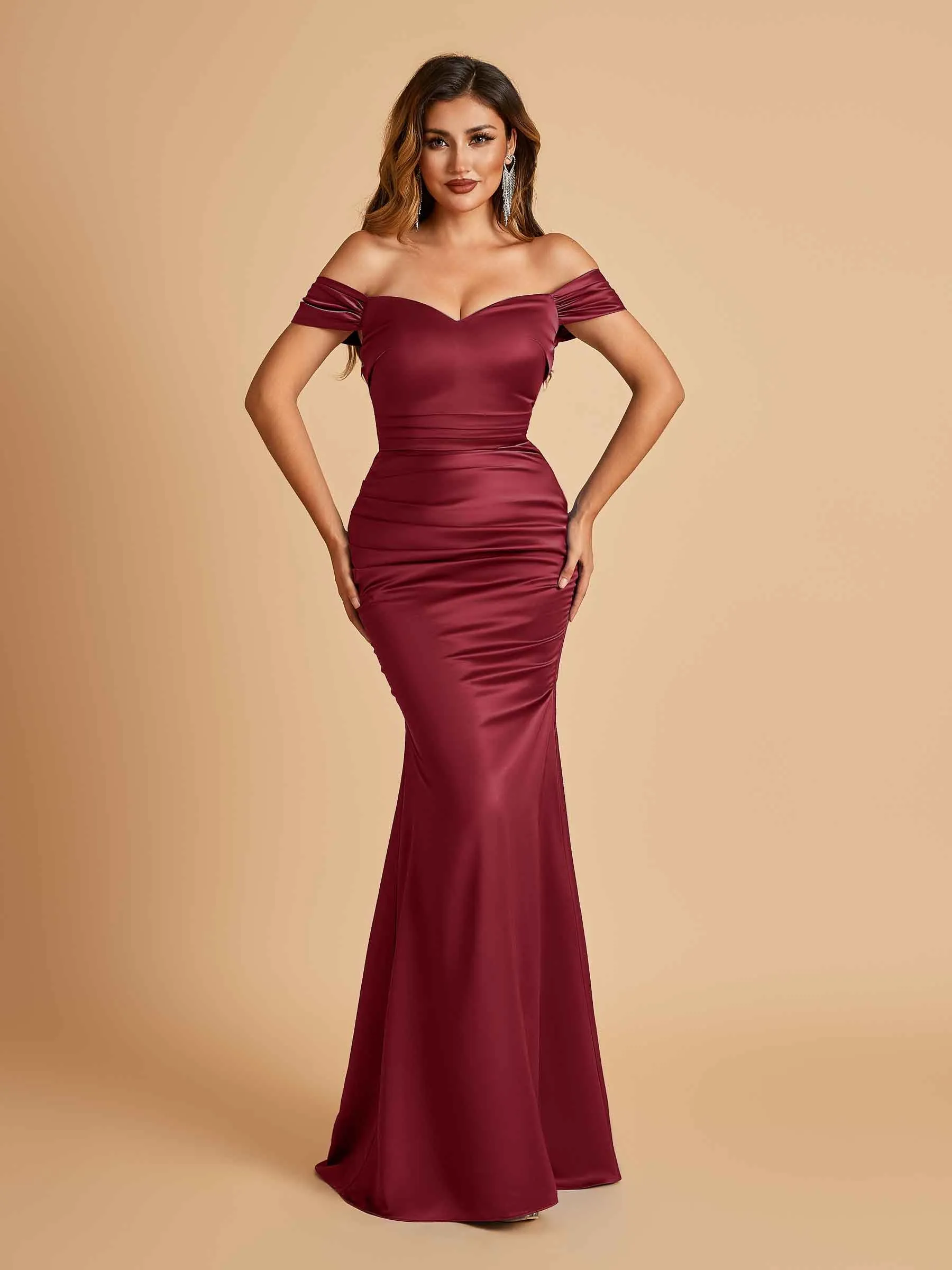 Satin Mermaid Off Shoulder Bridesmaid Dresses Sweetheart Floor Length