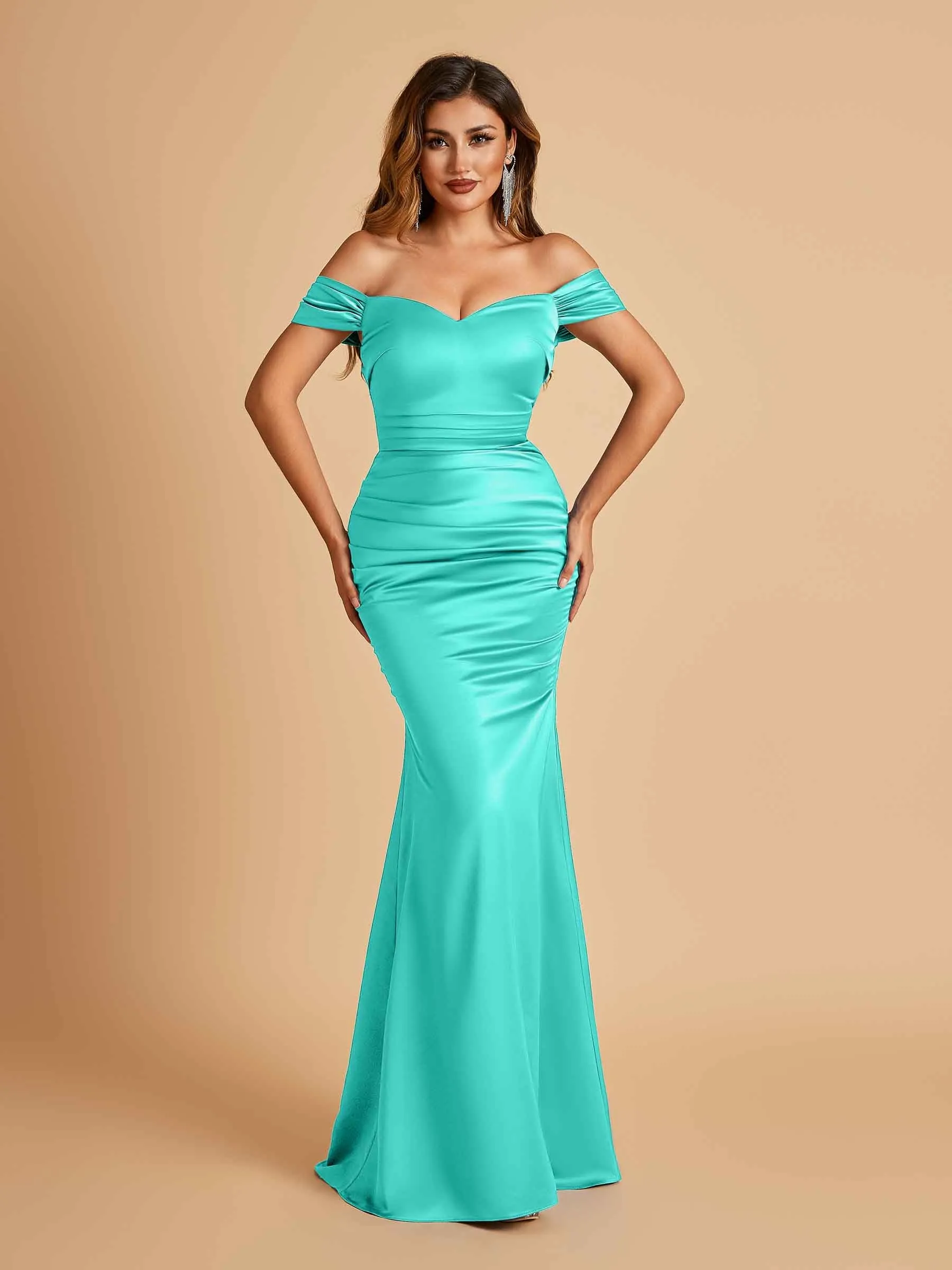 Satin Mermaid Off Shoulder Bridesmaid Dresses Sweetheart Floor Length