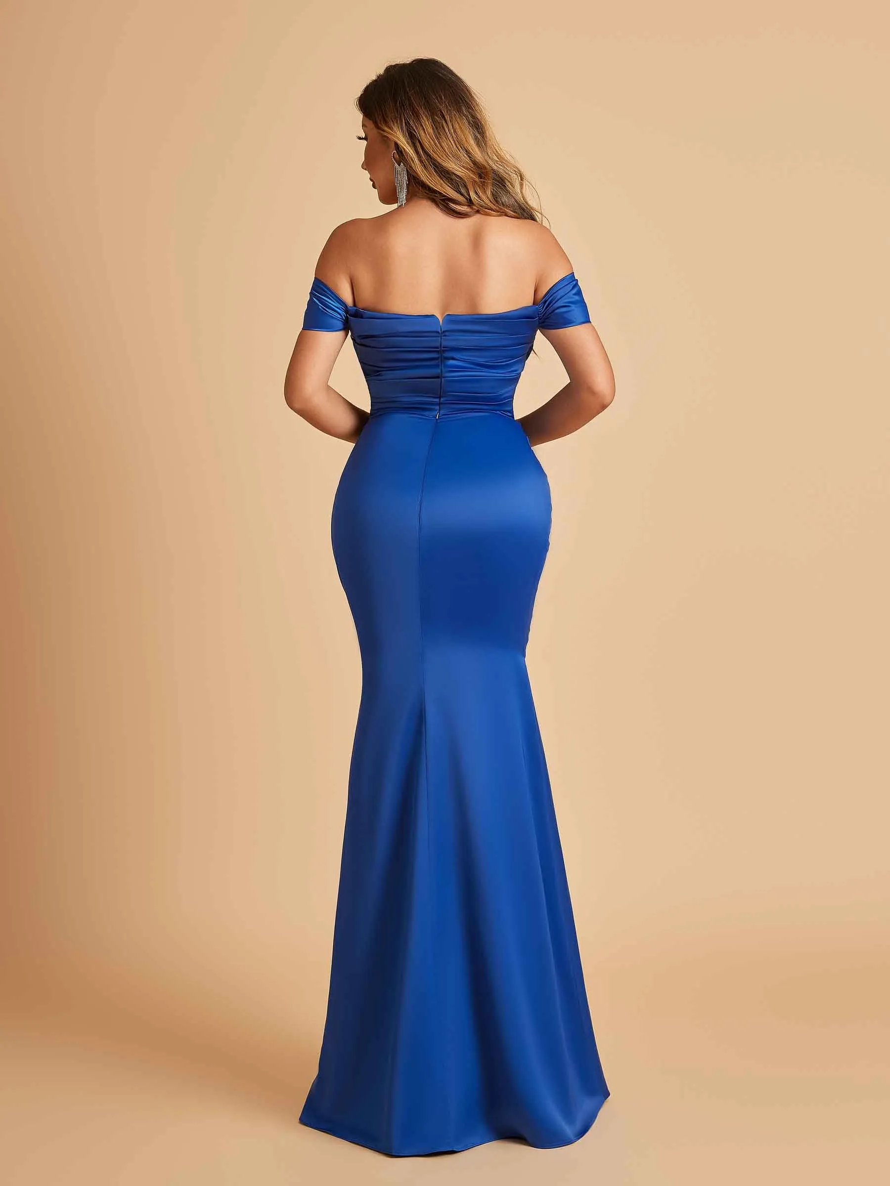 Satin Mermaid Off Shoulder Bridesmaid Dresses Sweetheart Floor Length