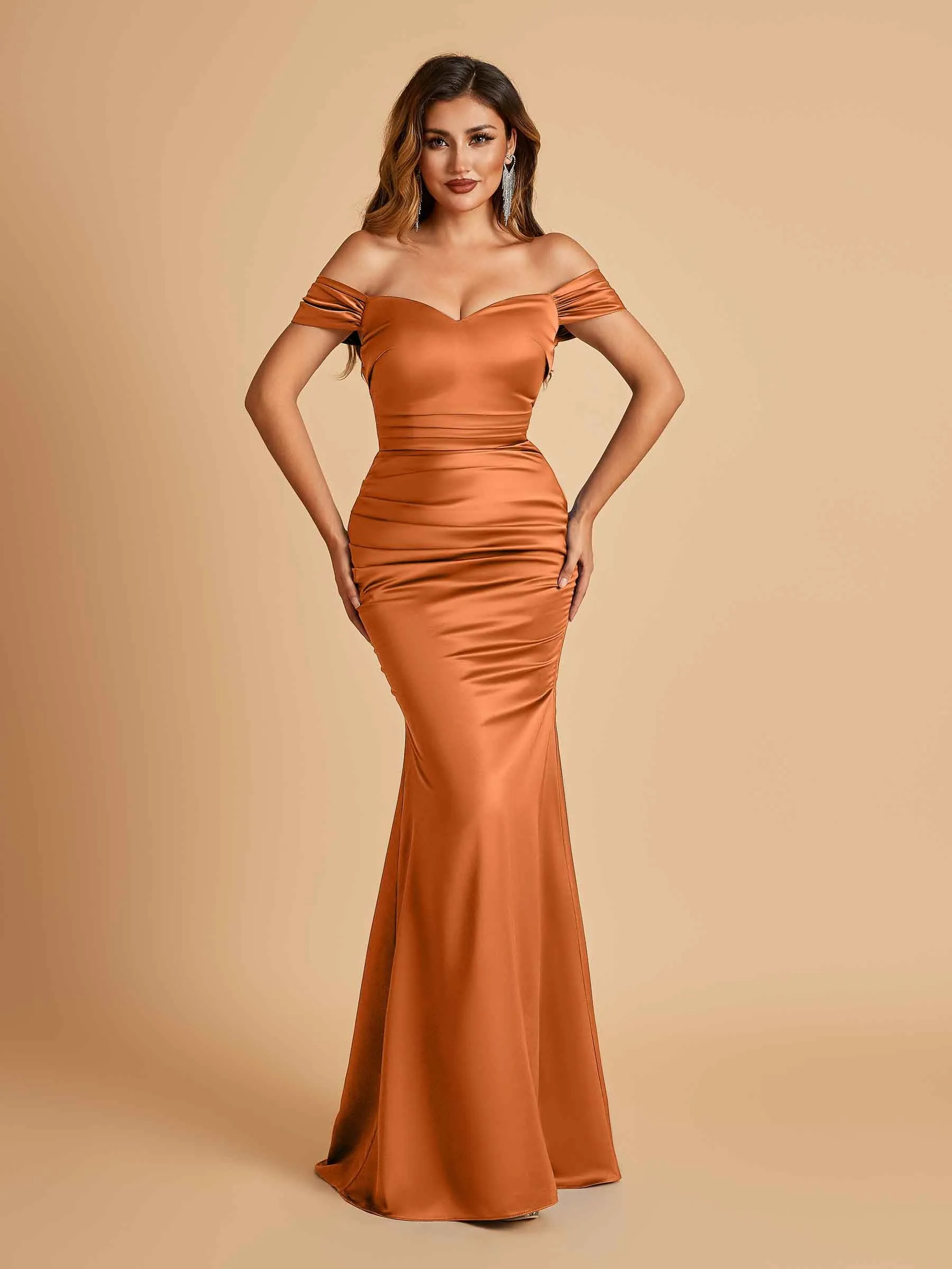 Satin Mermaid Off Shoulder Bridesmaid Dresses Sweetheart Floor Length