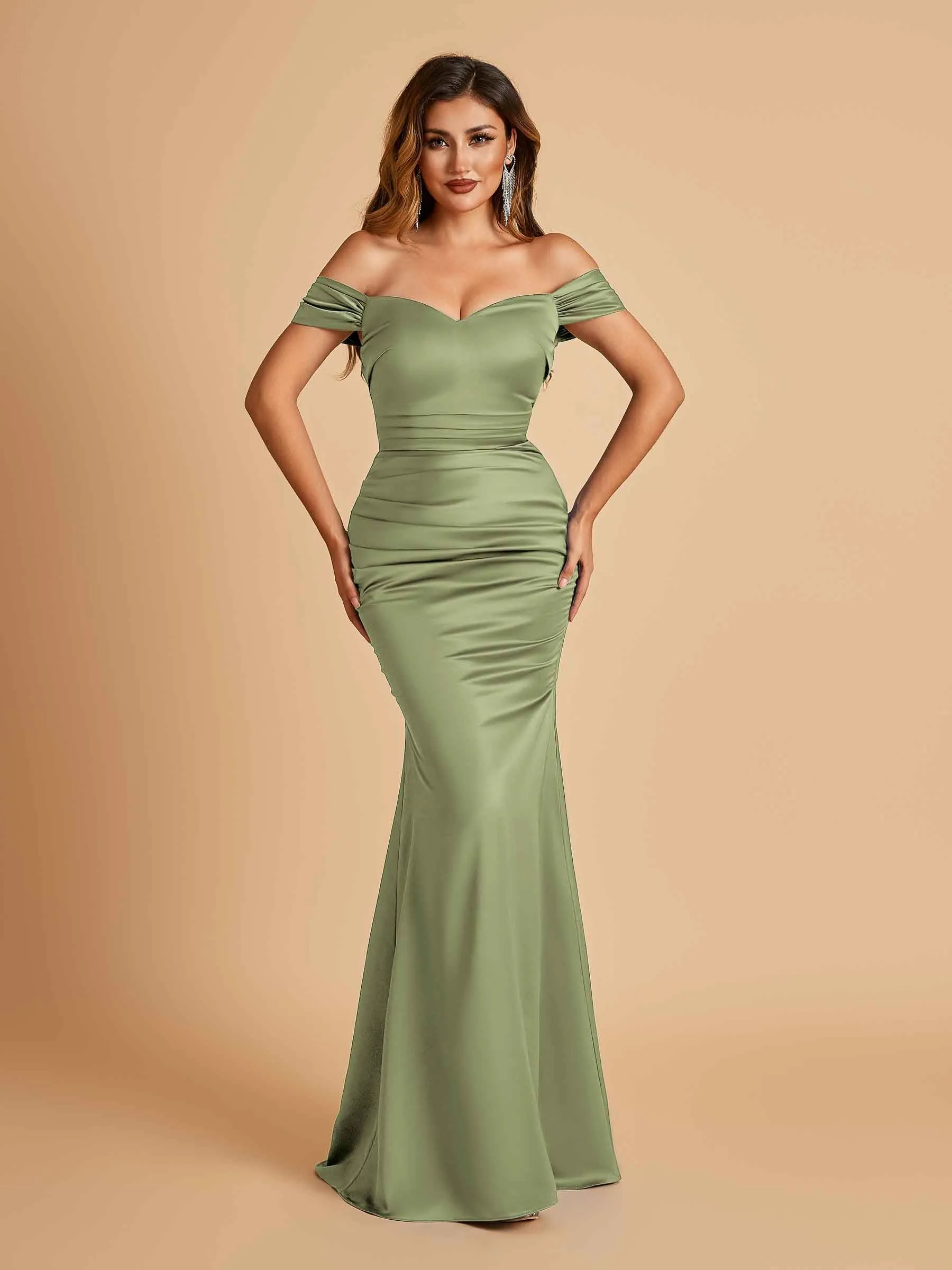 Satin Mermaid Off Shoulder Bridesmaid Dresses Sweetheart Floor Length