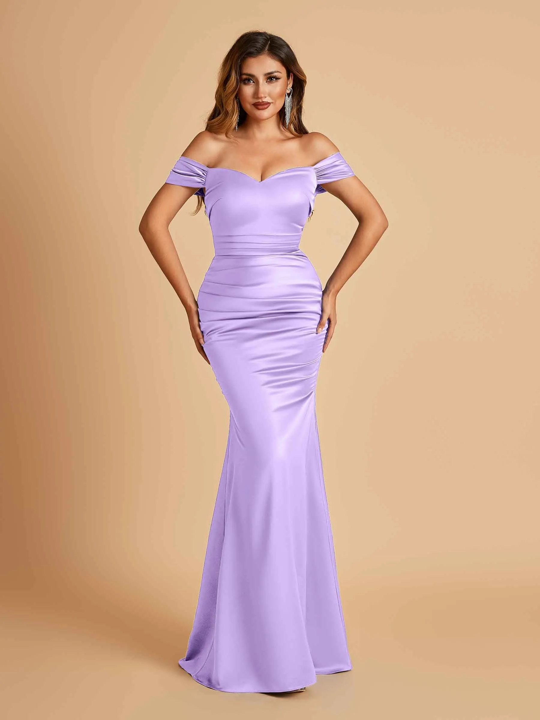 Satin Mermaid Off Shoulder Bridesmaid Dresses Sweetheart Floor Length