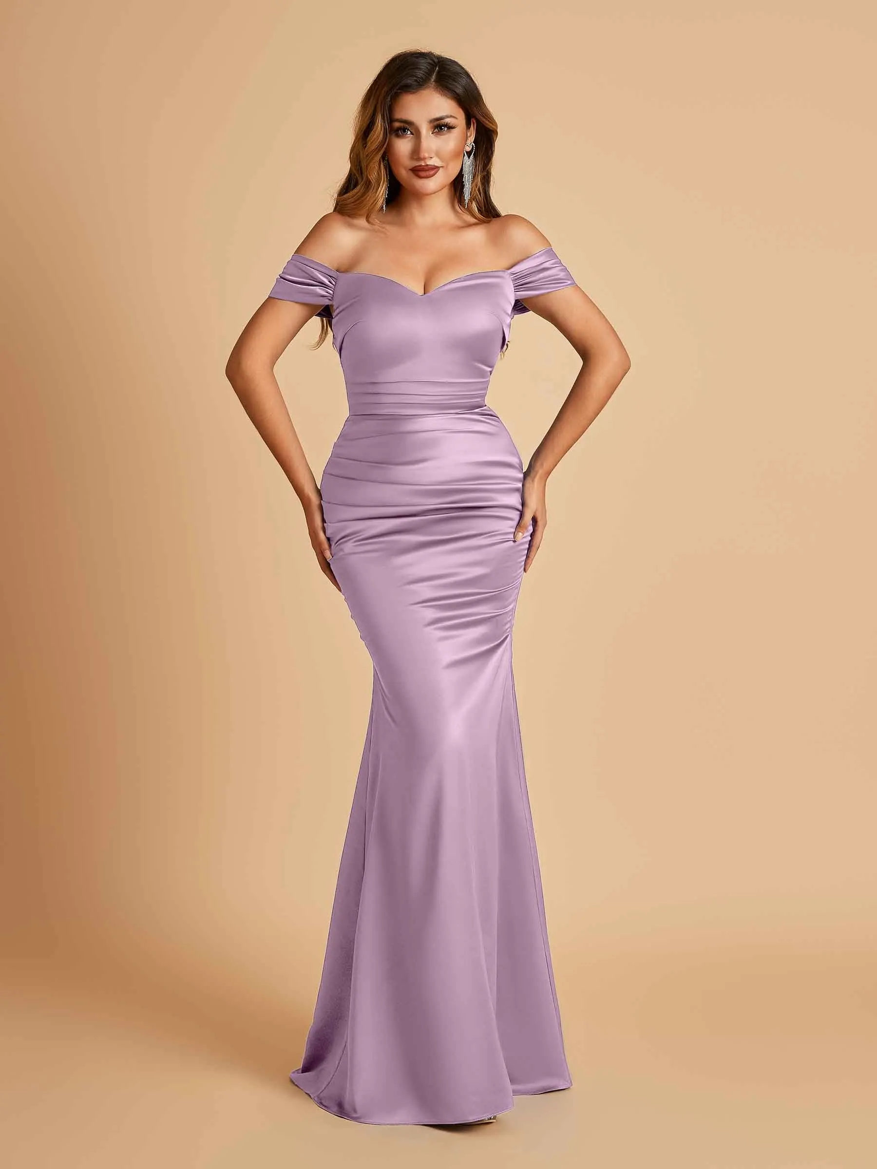 Satin Mermaid Off Shoulder Bridesmaid Dresses Sweetheart Floor Length