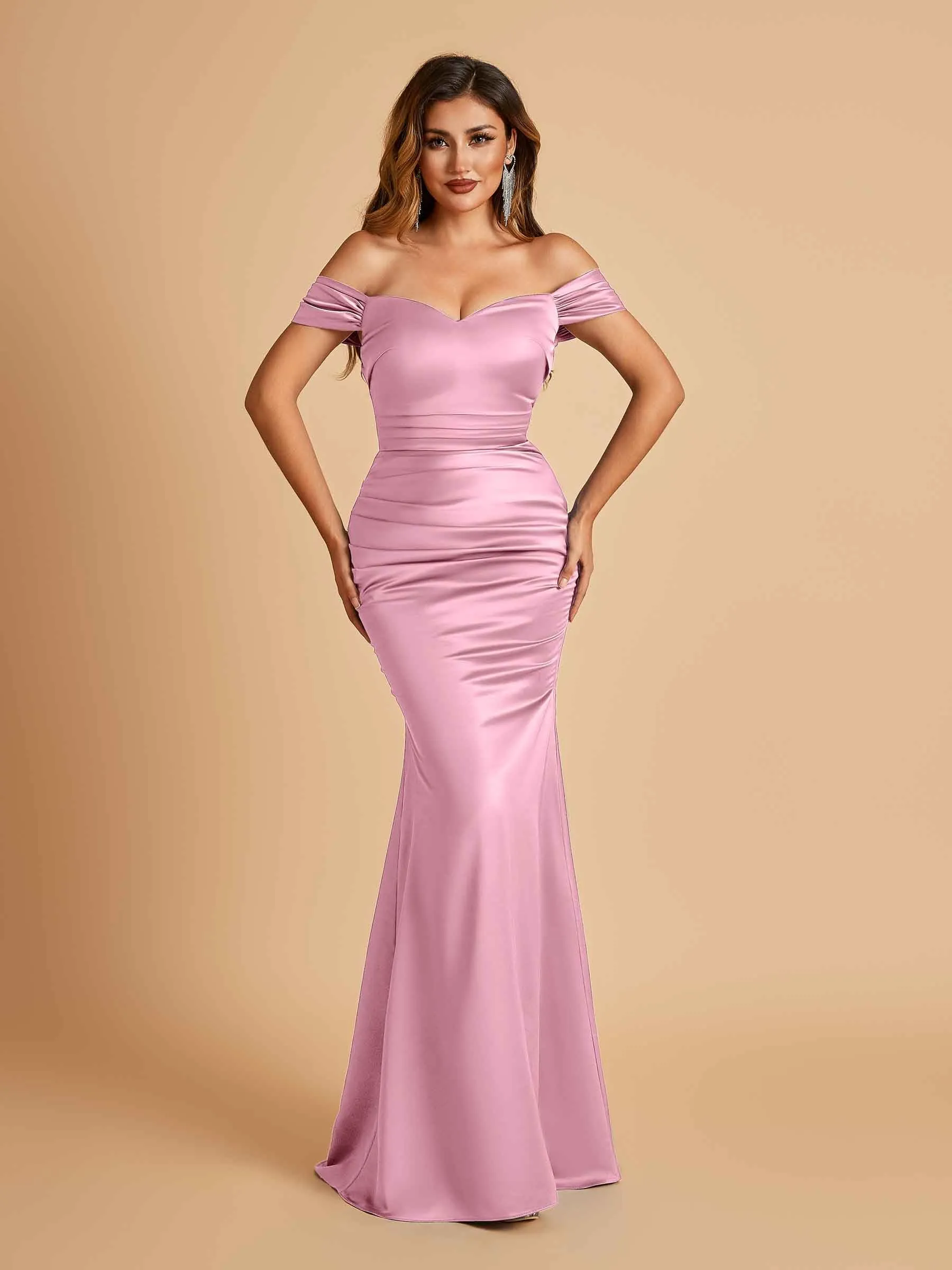Satin Mermaid Off Shoulder Bridesmaid Dresses Sweetheart Floor Length