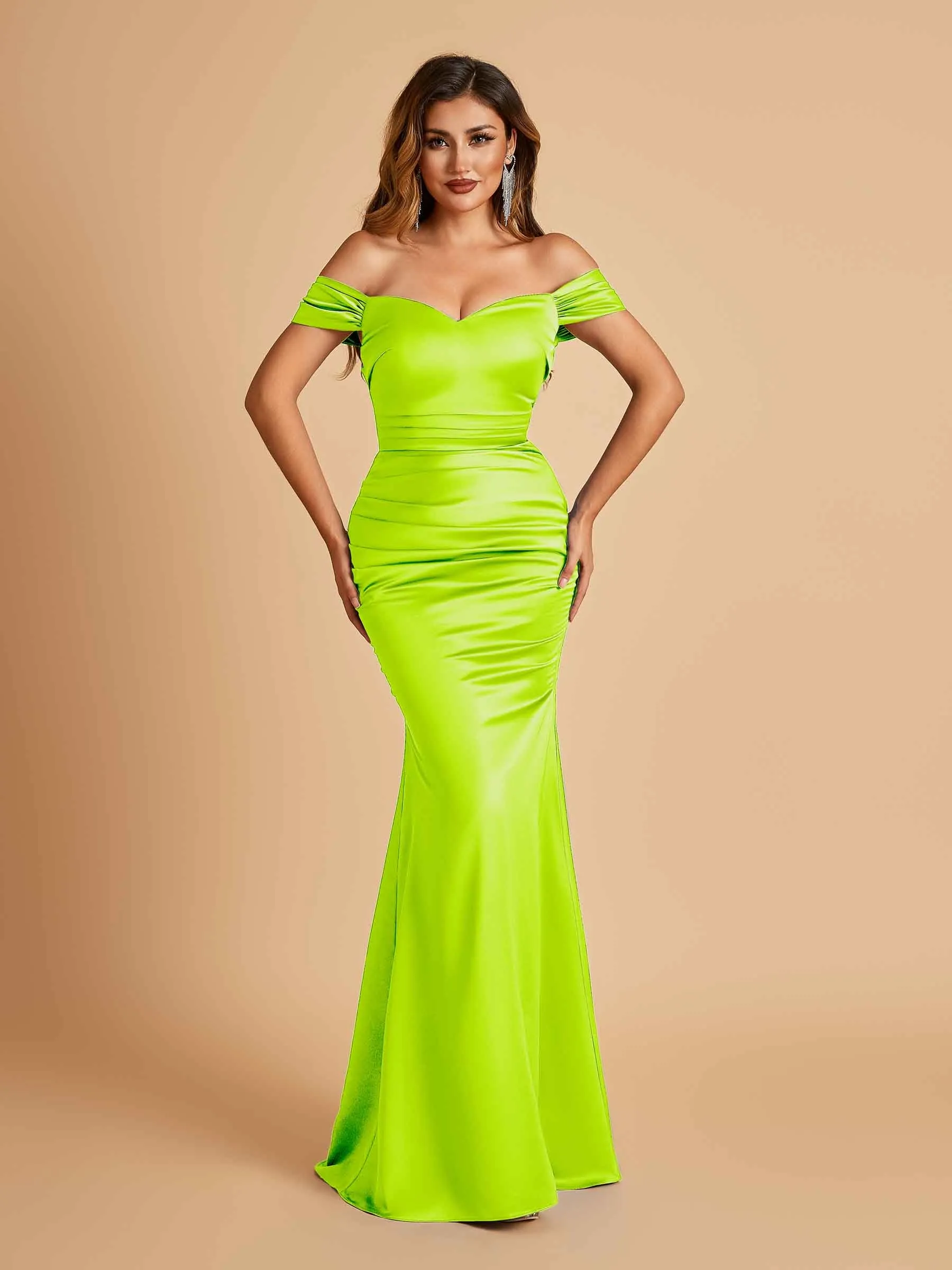Satin Mermaid Off Shoulder Bridesmaid Dresses Sweetheart Floor Length