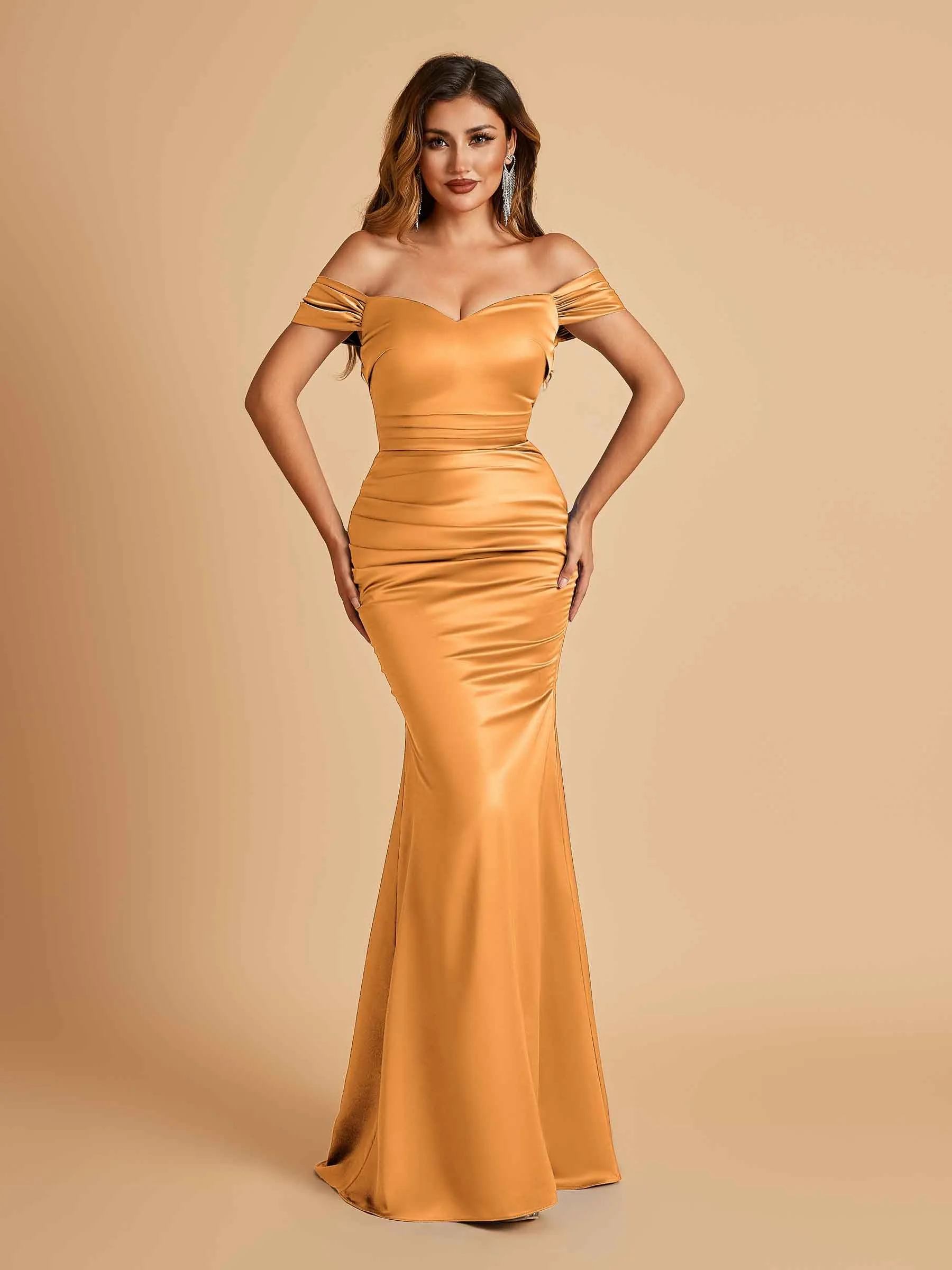 Satin Mermaid Off Shoulder Bridesmaid Dresses Sweetheart Floor Length