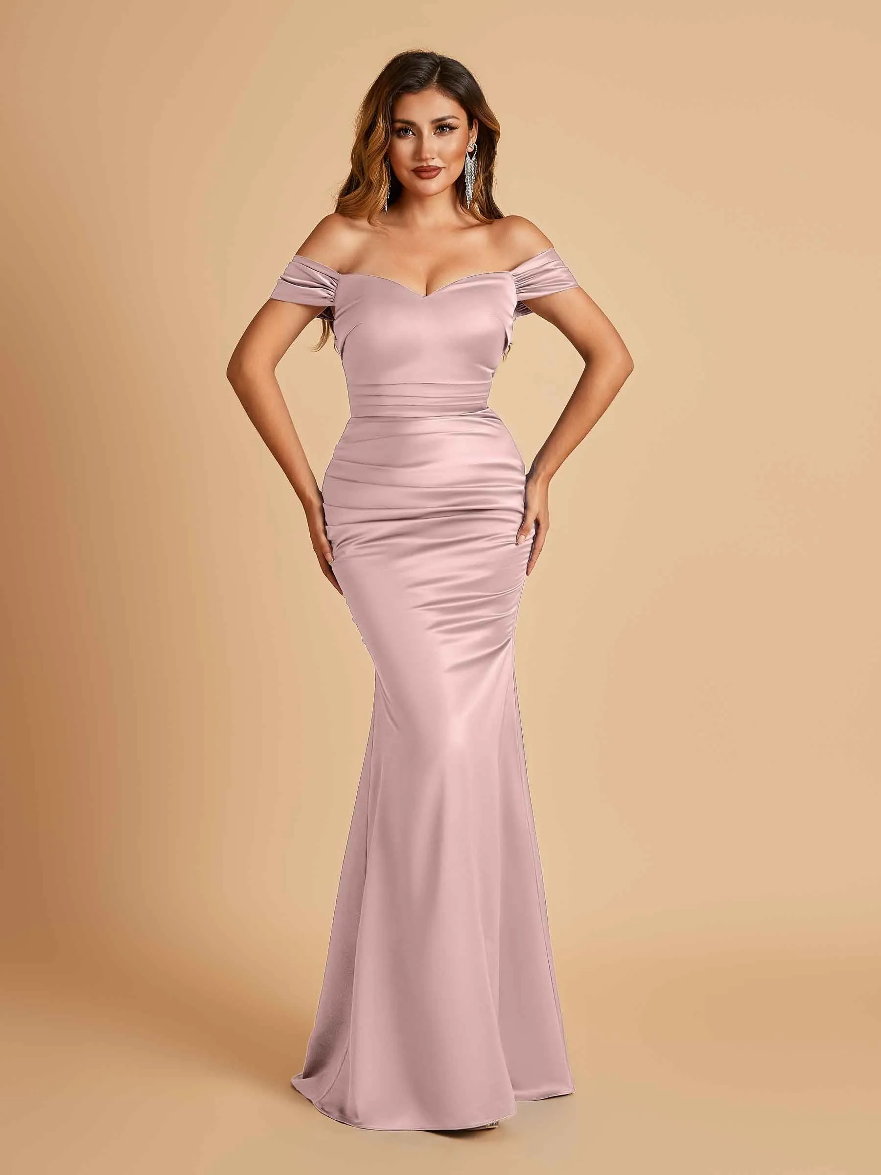 Satin Mermaid Off Shoulder Bridesmaid Dresses Sweetheart Floor Length