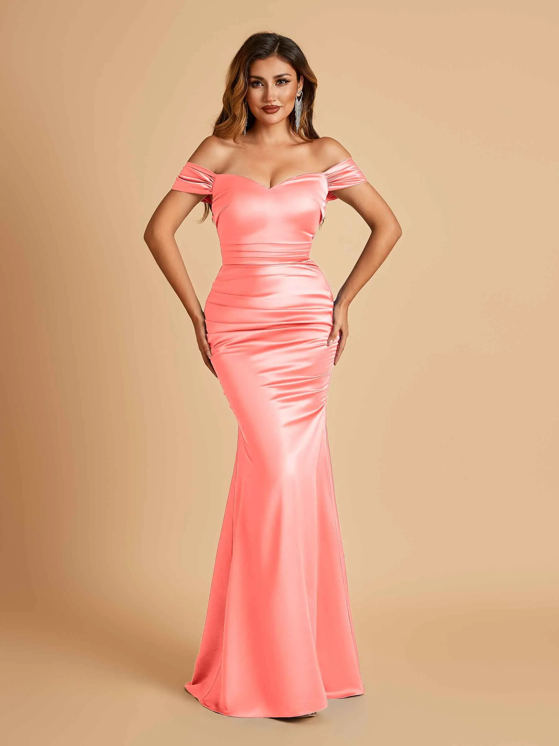 Satin Mermaid Off Shoulder Bridesmaid Dresses Sweetheart Floor Length