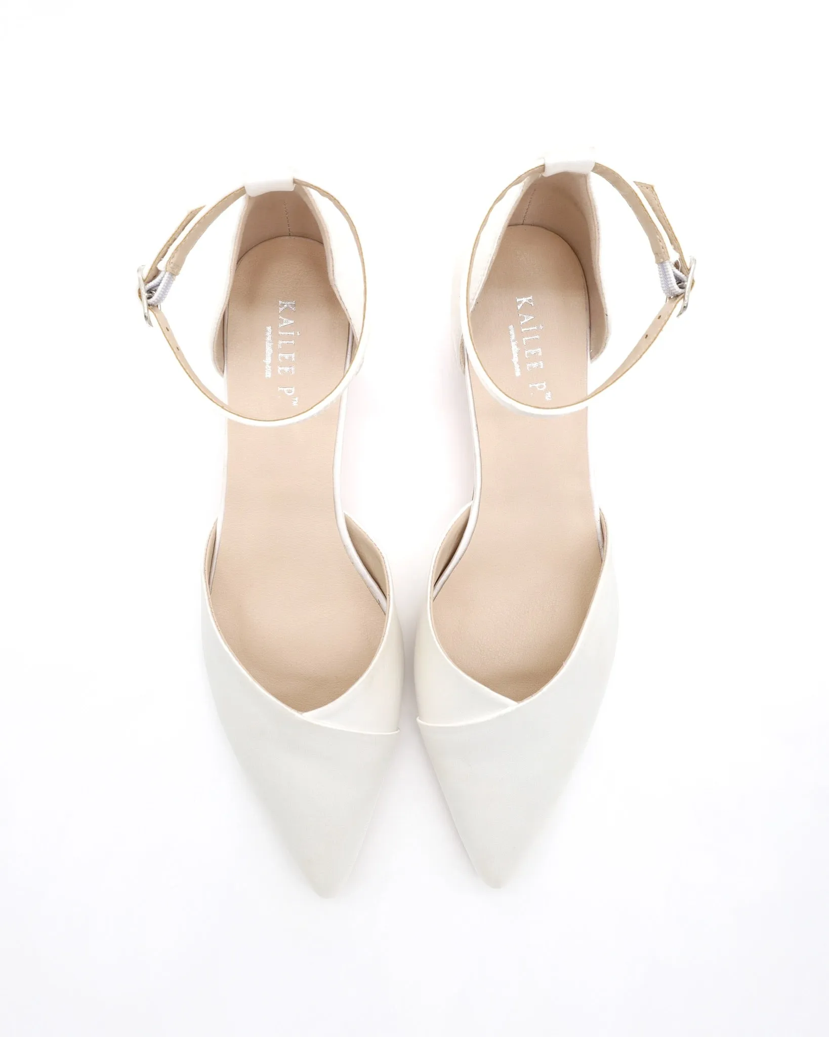 Satin Pointy Toe Low Block Heels Wedding Shoes