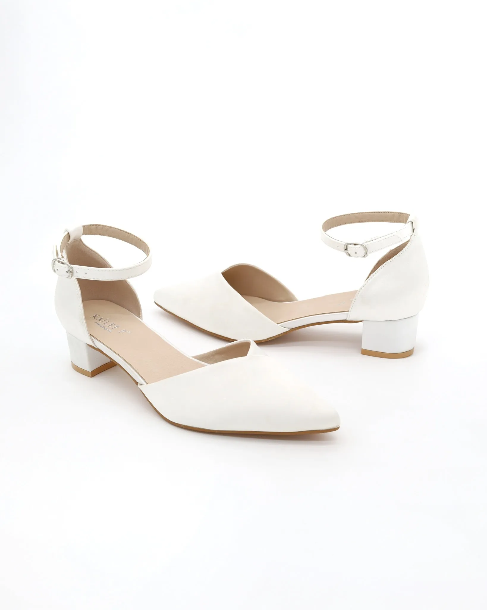 Satin Pointy Toe Low Block Heels Wedding Shoes
