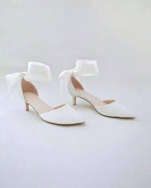 Satin Pointy Toe Low Heels with Wrapped Ankle Tie